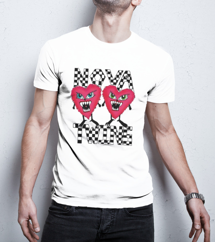 NOVA TWINS Red Heart Monsters With Checkerboard Text T-Shirt