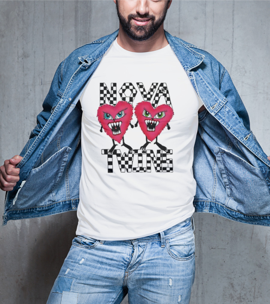 NOVA TWINS Red Heart Monsters With Checkerboard Text T-Shirt