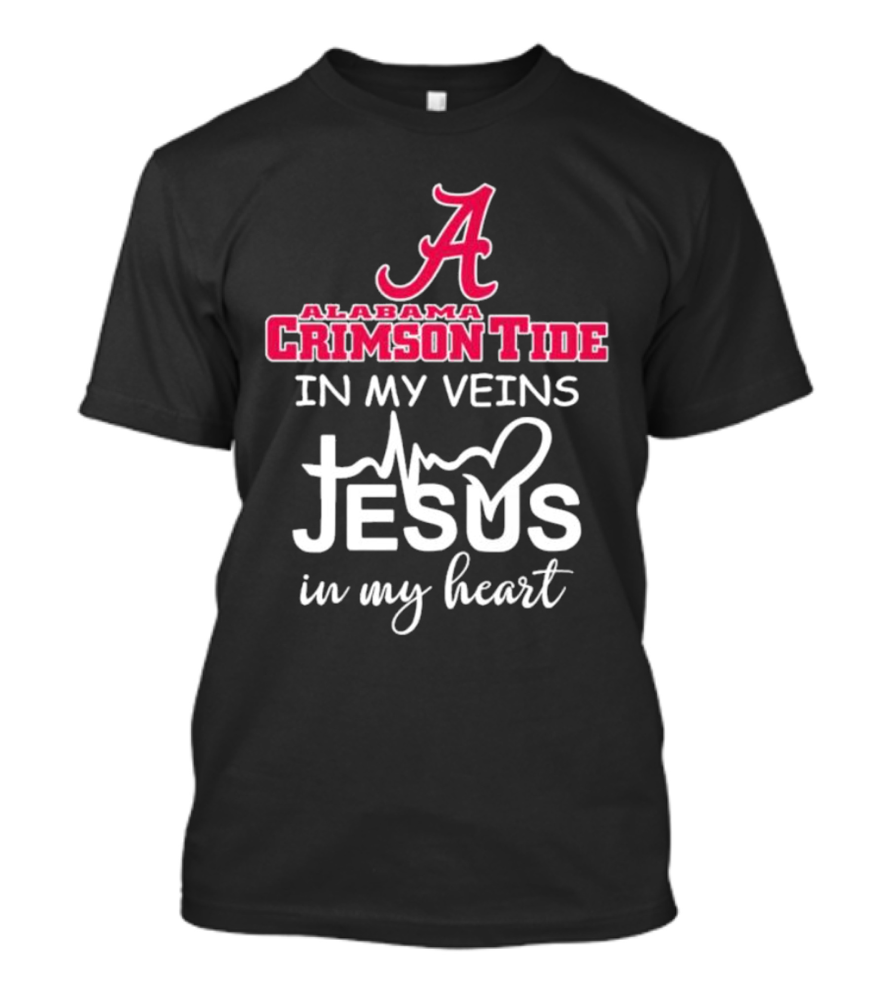 Alabama Crimson Tide A Logo In My Veins Jesus Heartbeat In My Heart T-Shirt