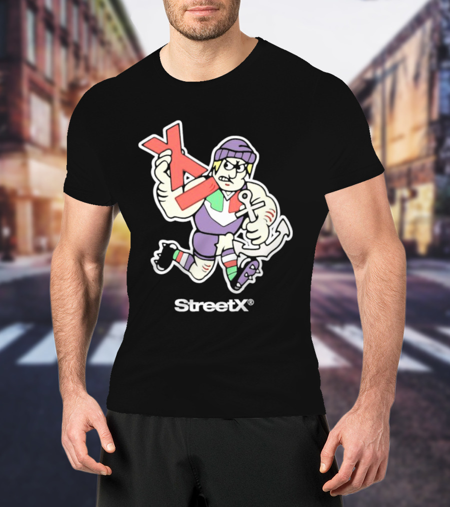 Fremantle Dockers Mens Street X AFL 90s Mascot Character With Anchor And Red X T-Shirt