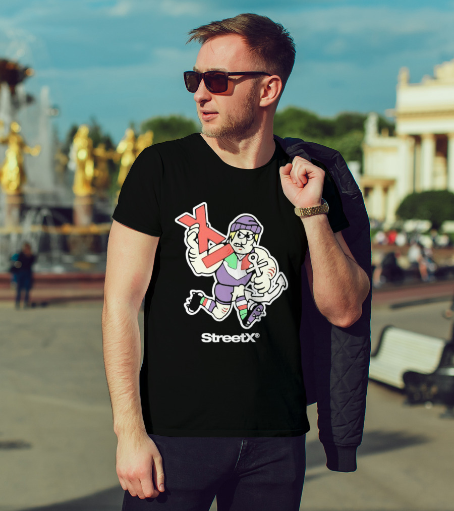 Fremantle Dockers Mens Street X AFL 90s Mascot Character With Anchor And Red X T-Shirt