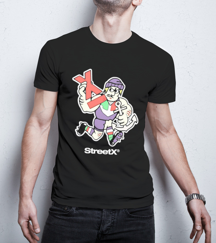 Fremantle Dockers Mens Street X AFL 90s Mascot Character With Anchor And Red X T-Shirt