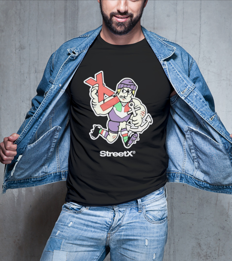 Fremantle Dockers Mens Street X AFL 90s Mascot Character With Anchor And Red X T-Shirt