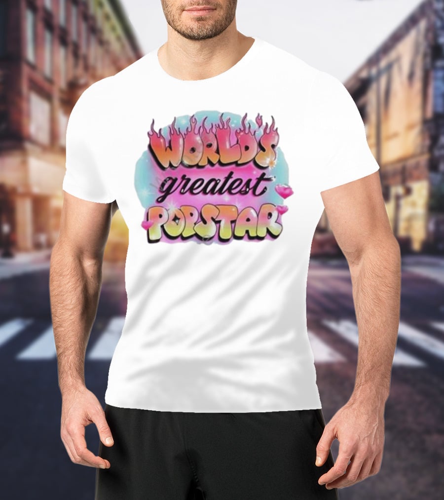WORLD'S GREATEST POPSTAR Flames And Hearts Retro Vintage Aesthetic T-Shirt