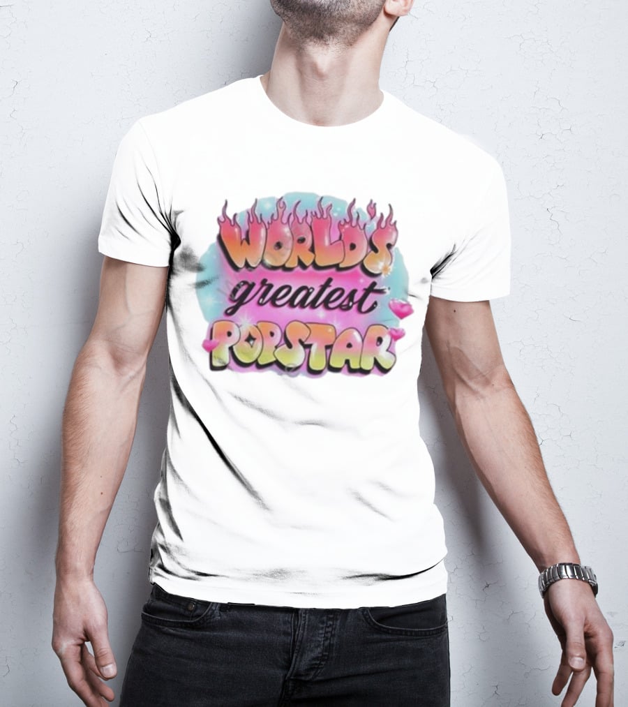 WORLD'S GREATEST POPSTAR Flames And Hearts Retro Vintage Aesthetic T-Shirt