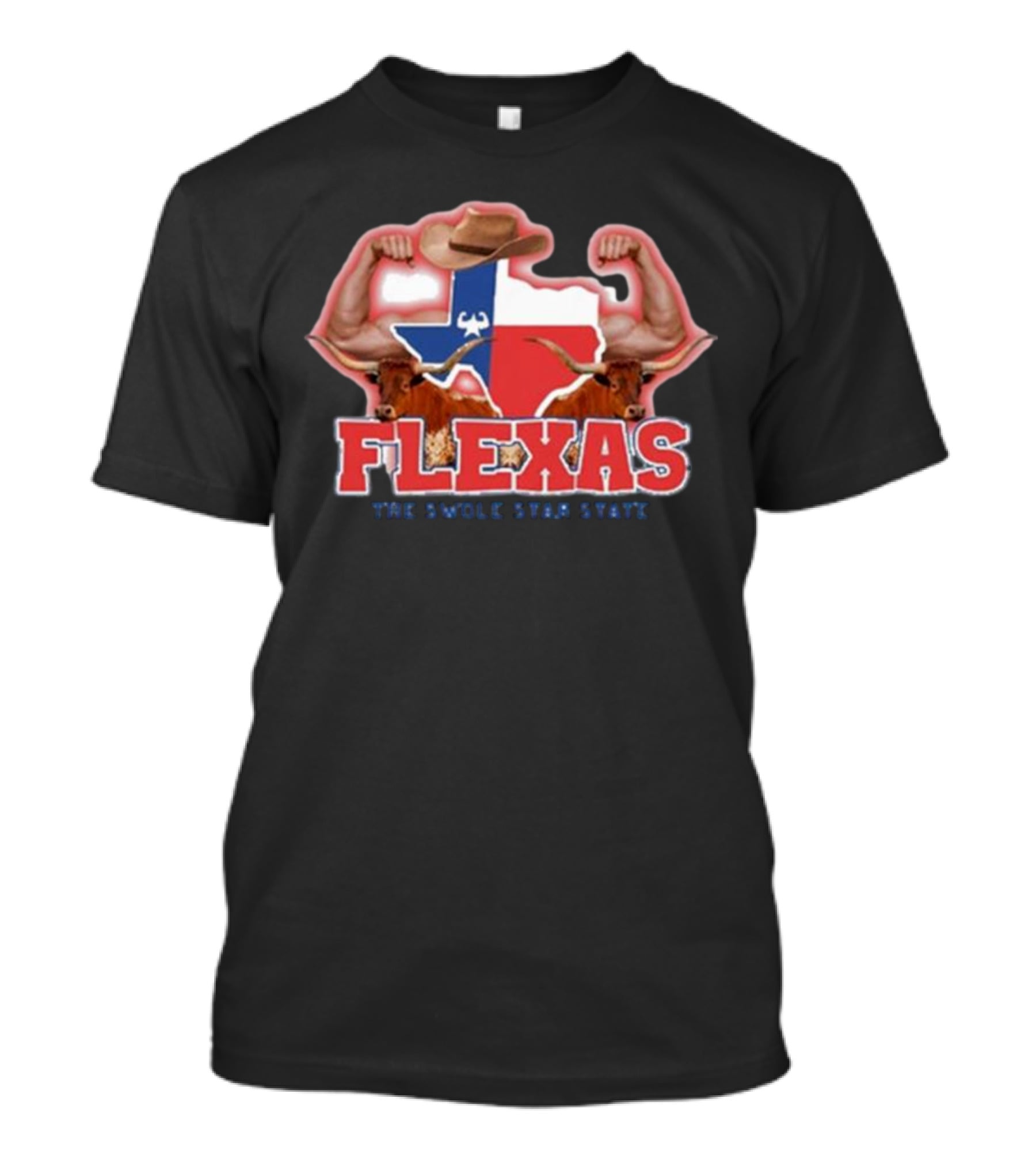 Flexas Swole Arms Texas Longhorns Cowboy Hat The Swole Star State T-Shirt