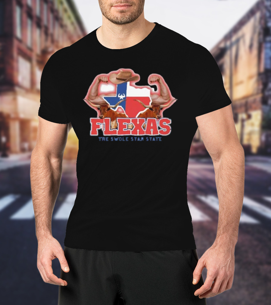 Flexas Swole Arms Texas Longhorns Cowboy Hat The Swole Star State T-Shirt