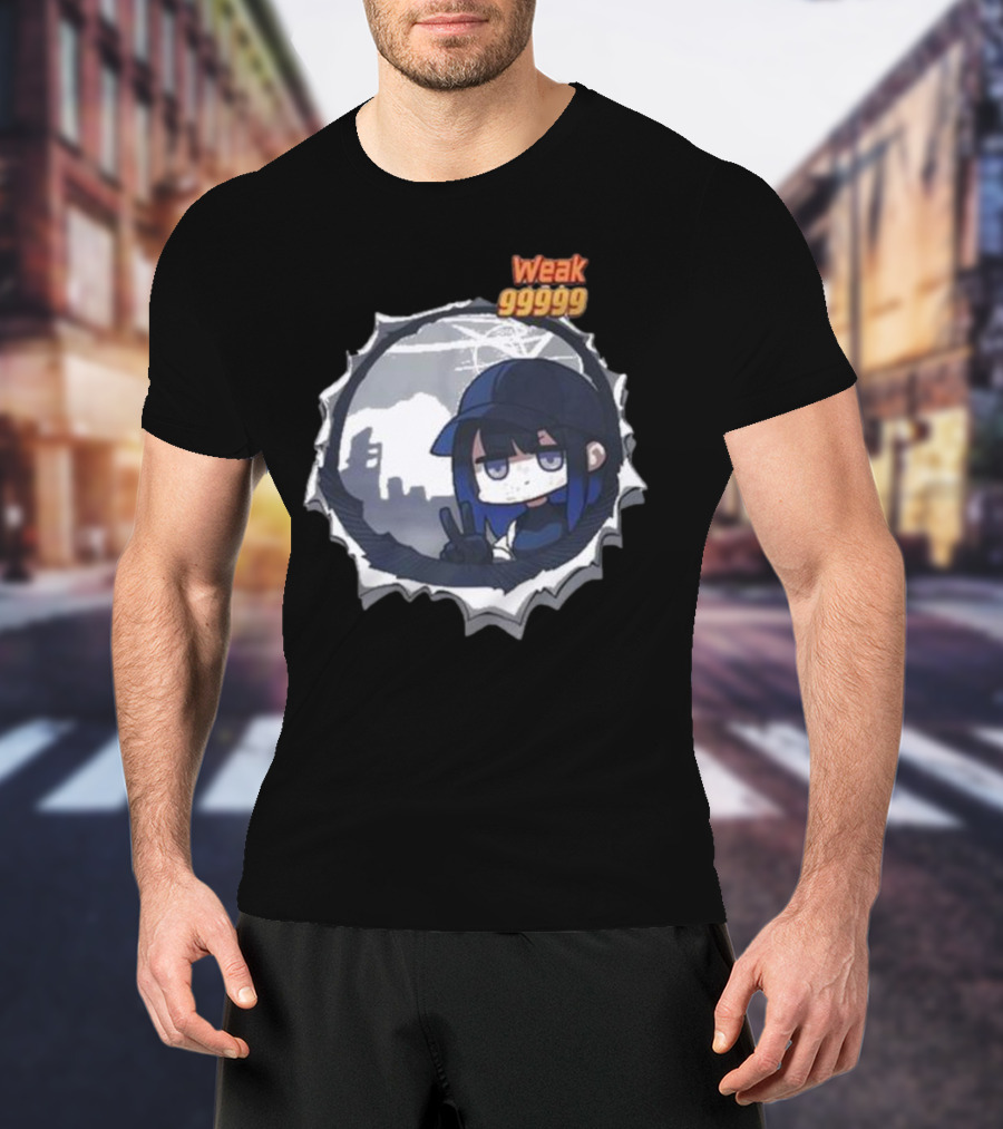 Weak 99999 Manga Anime Peace Sign Character In Dark Urban Scene T-Shirt