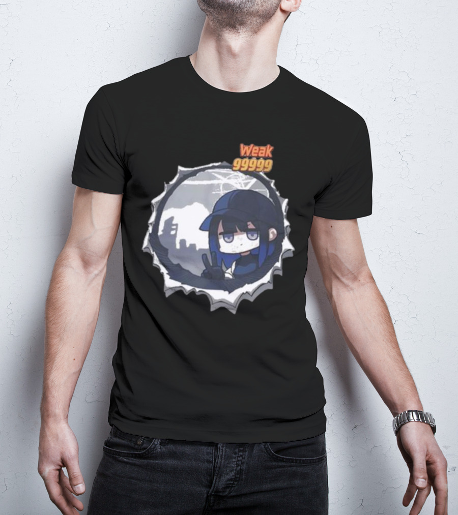Weak 99999 Manga Anime Peace Sign Character In Dark Urban Scene T-Shirt