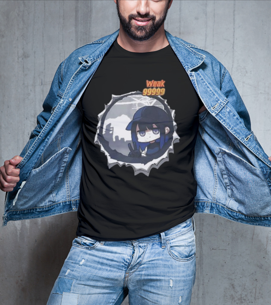 Weak 99999 Manga Anime Peace Sign Character In Dark Urban Scene T-Shirt