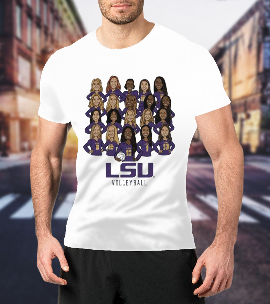 LSU Volleyball Women's Team Caricatures With Volleyball T-Shirt