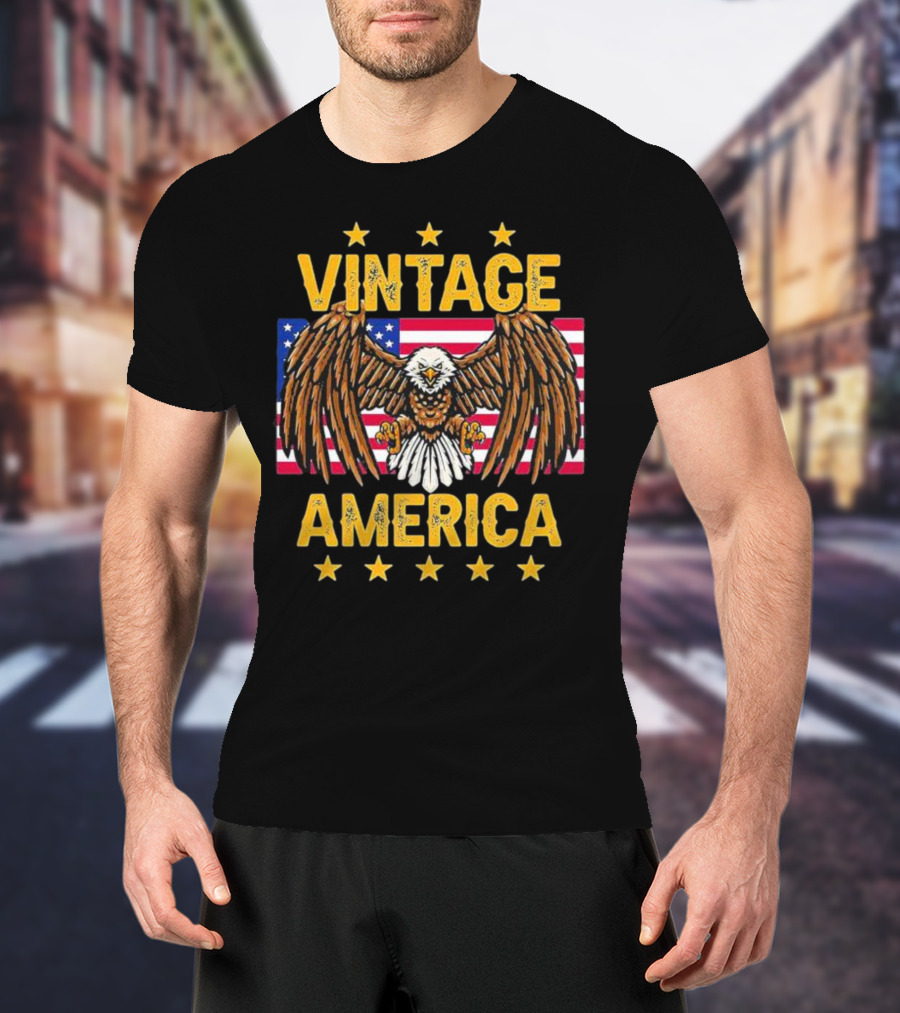 Vintage America Eagle Stars United States Flag T-Shirt