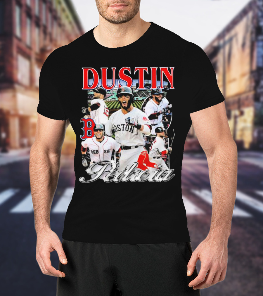 Dustin Pedroia Boston Red Sox Baseball Action Montage T-Shirt