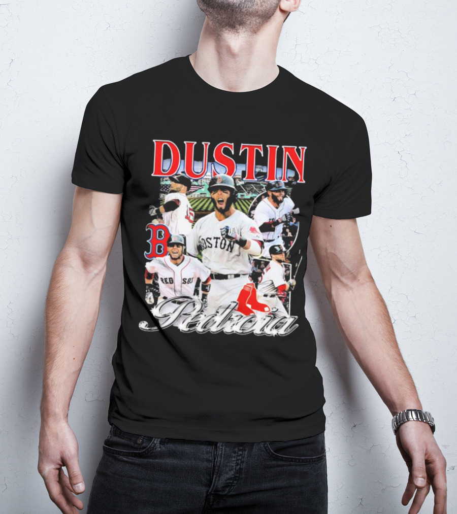 Dustin Pedroia Boston Red Sox Baseball Action Montage T-Shirt