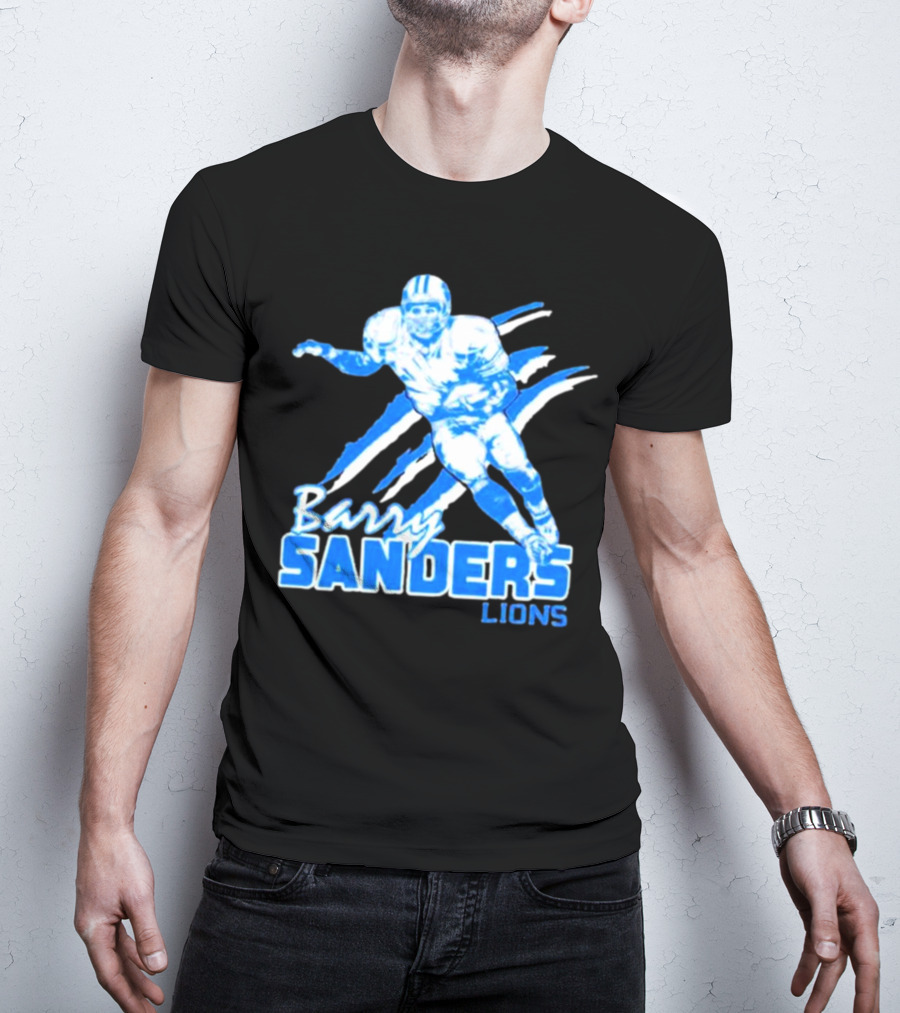 Barry Sanders Detroit Lions Running Back Iconic Blue T-Shirt