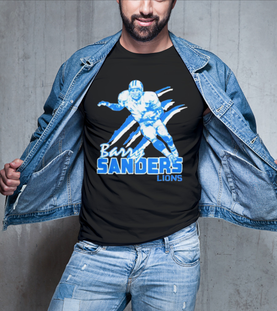 Barry Sanders Detroit Lions Running Back Iconic Blue T-Shirt