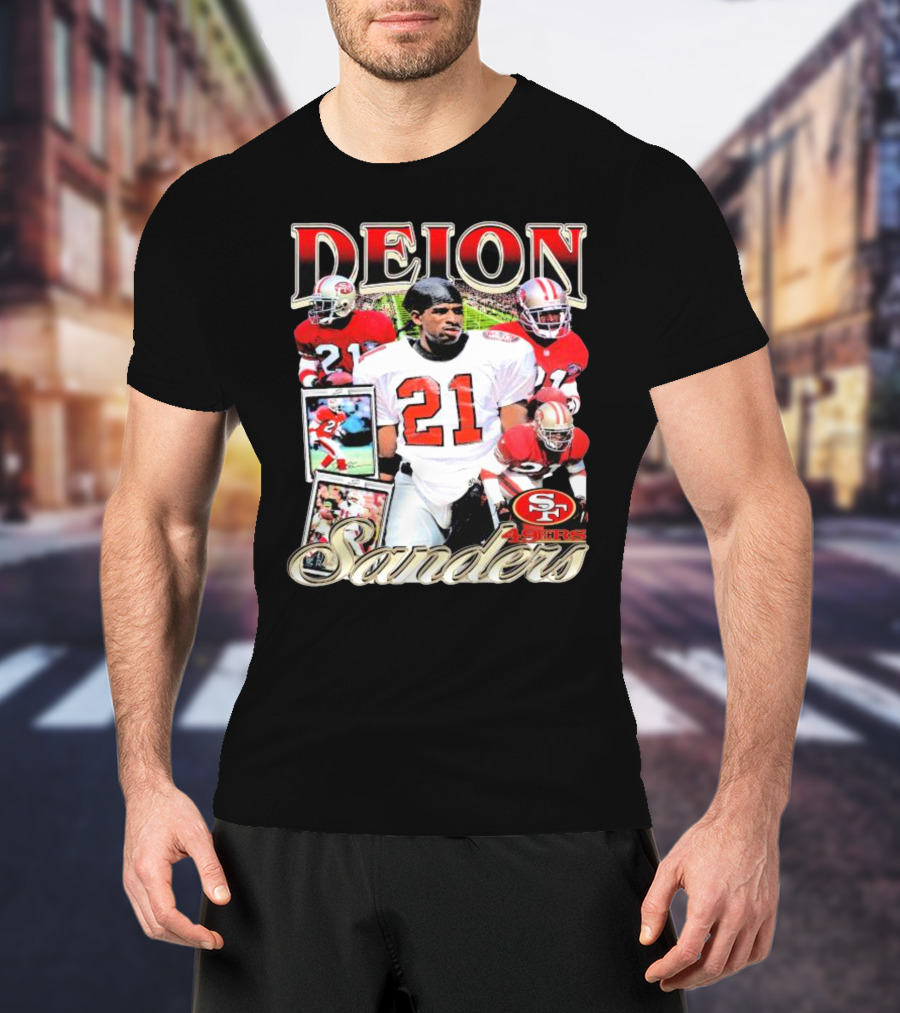 Deion Sanders San Francisco 49ers Football 21 Signature T-Shirt