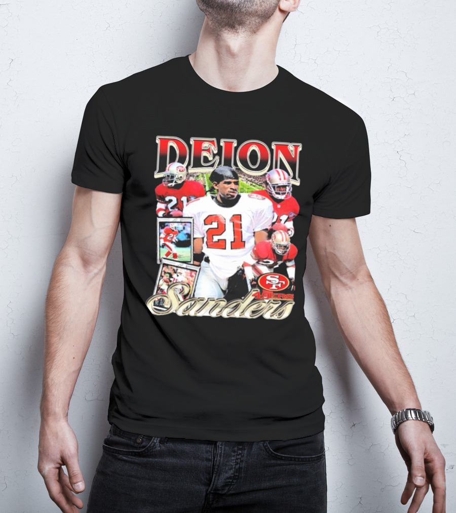 Deion Sanders San Francisco 49ers Football 21 Signature T-Shirt