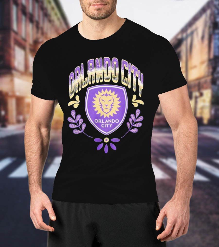 Orlando City SC Serape Style Lion Emblem Purple And Yellow T-Shirt
