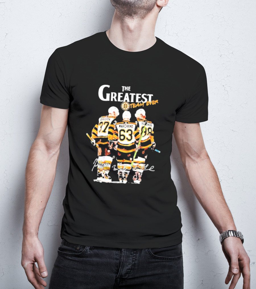 The Greatest Team Ever Boston Hockey Marchand Bergeron Pastrnak Signatures T-Shirt