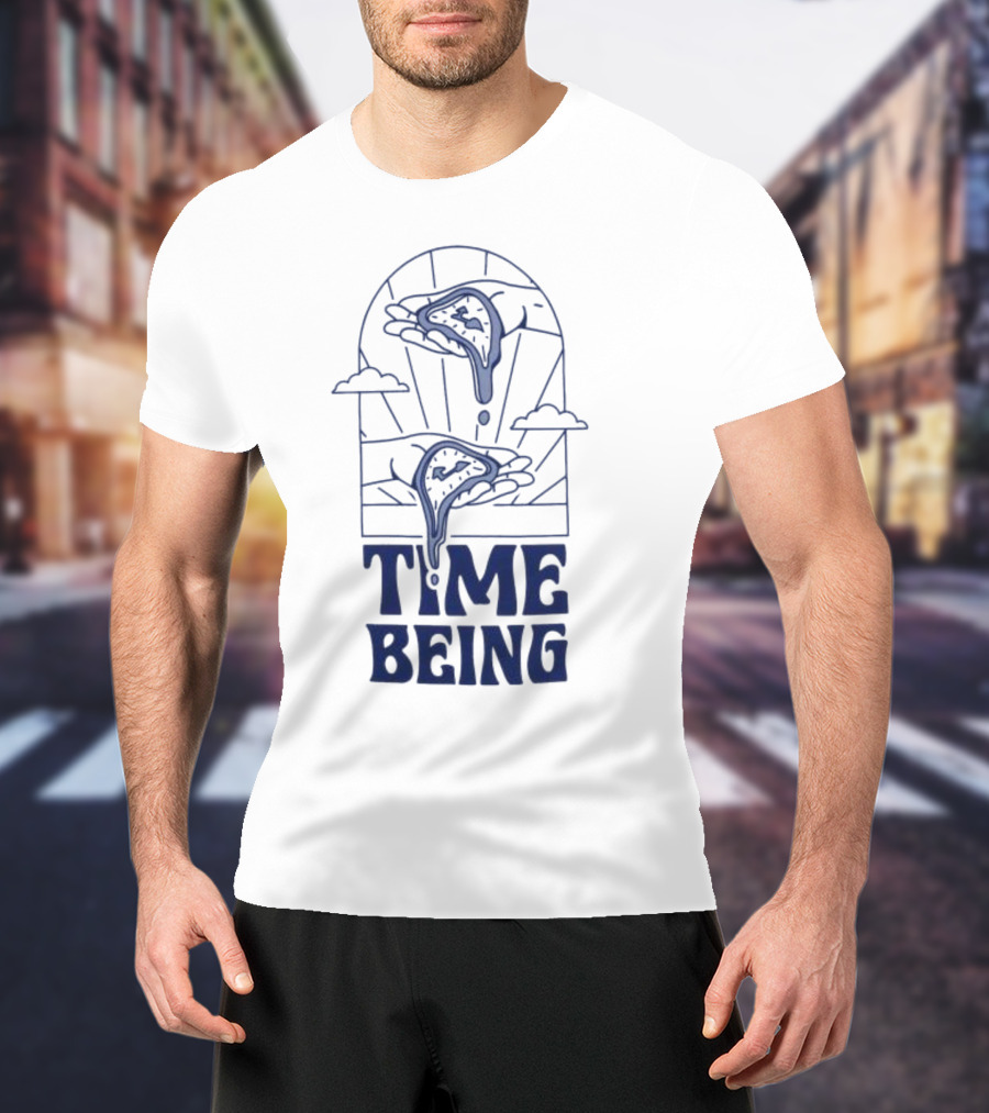 Time Being Dripping Clocks In Hands With Clouds T-Shirt