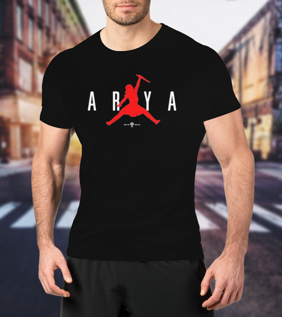 Arya Stark Jumping Silhouette Parody With Sword – Retro Sports T-Shirt