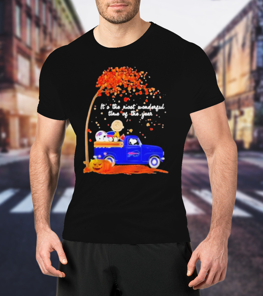 Snoopy And Charlie Brown Buffalo Bills It's The Most Wonderful Time Of The Year Autumn Truck Scene T-Shirt