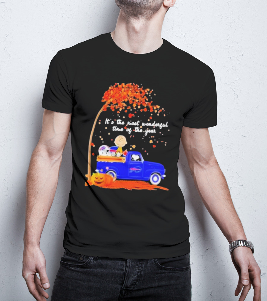 Snoopy And Charlie Brown Buffalo Bills It's The Most Wonderful Time Of The Year Autumn Truck Scene T-Shirt