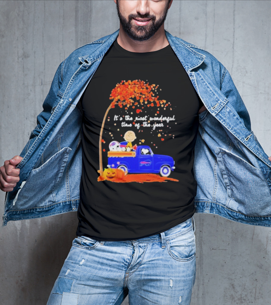 Snoopy And Charlie Brown Buffalo Bills It's The Most Wonderful Time Of The Year Autumn Truck Scene T-Shirt