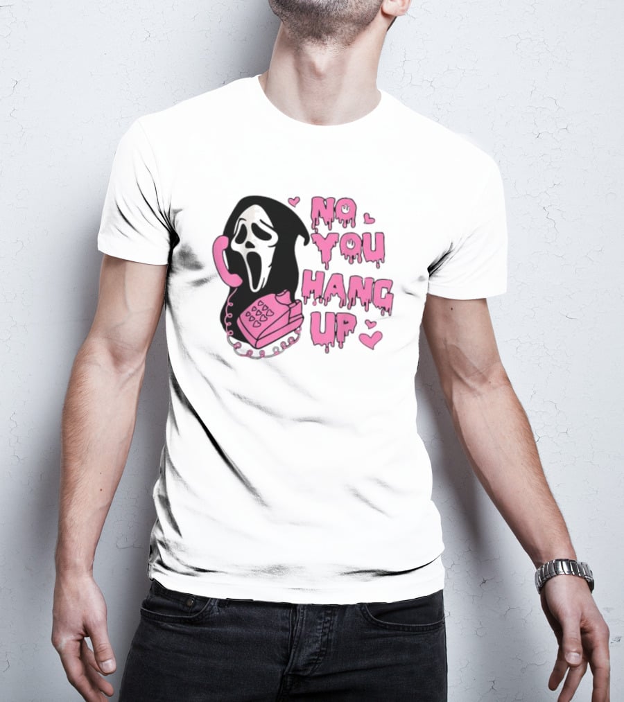 No You Hang Up First Ghost Face Pink Phone Halloween T-Shirt