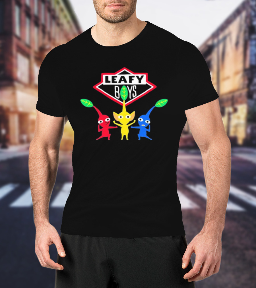 Leafy Boys Pikmin Inspired Design Fan Art Featuring Red Yellow Blue Leaf Creatures T-Shirt