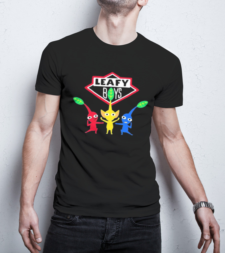Leafy Boys Pikmin Inspired Design Fan Art Featuring Red Yellow Blue Leaf Creatures T-Shirt