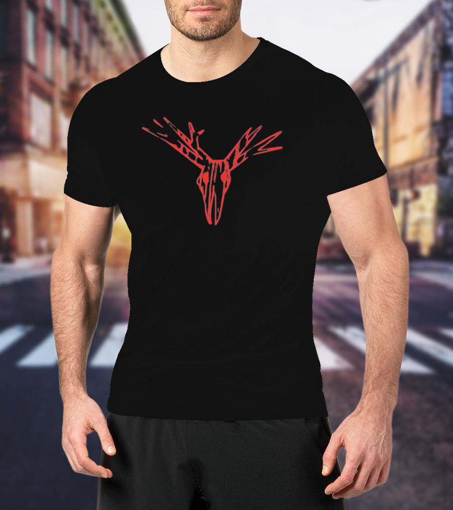 Dusk Antlers Red Abstract Deer Head T-Shirt