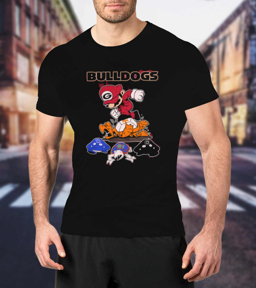 Bulldogs Mario Crushing Tennessee Helmet With Rival Team Symbols T-Shirt