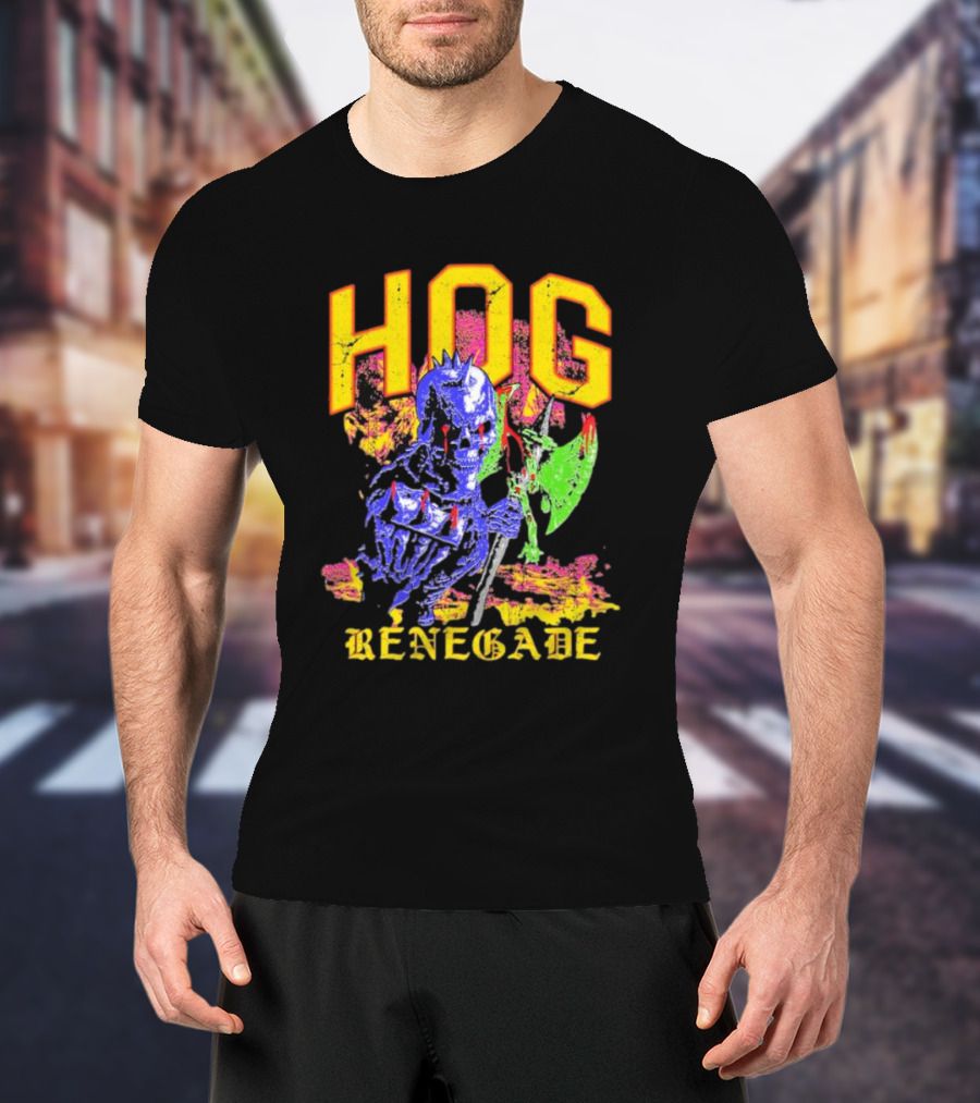 Hog Renegade Skeleton Warrior Graphic With Medieval Armor And Axe T-Shirt