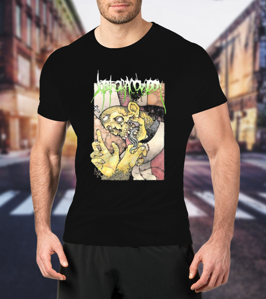 Job For A Cowboy Priest Zombie Graphic With Cross And Rosary T-Shirt