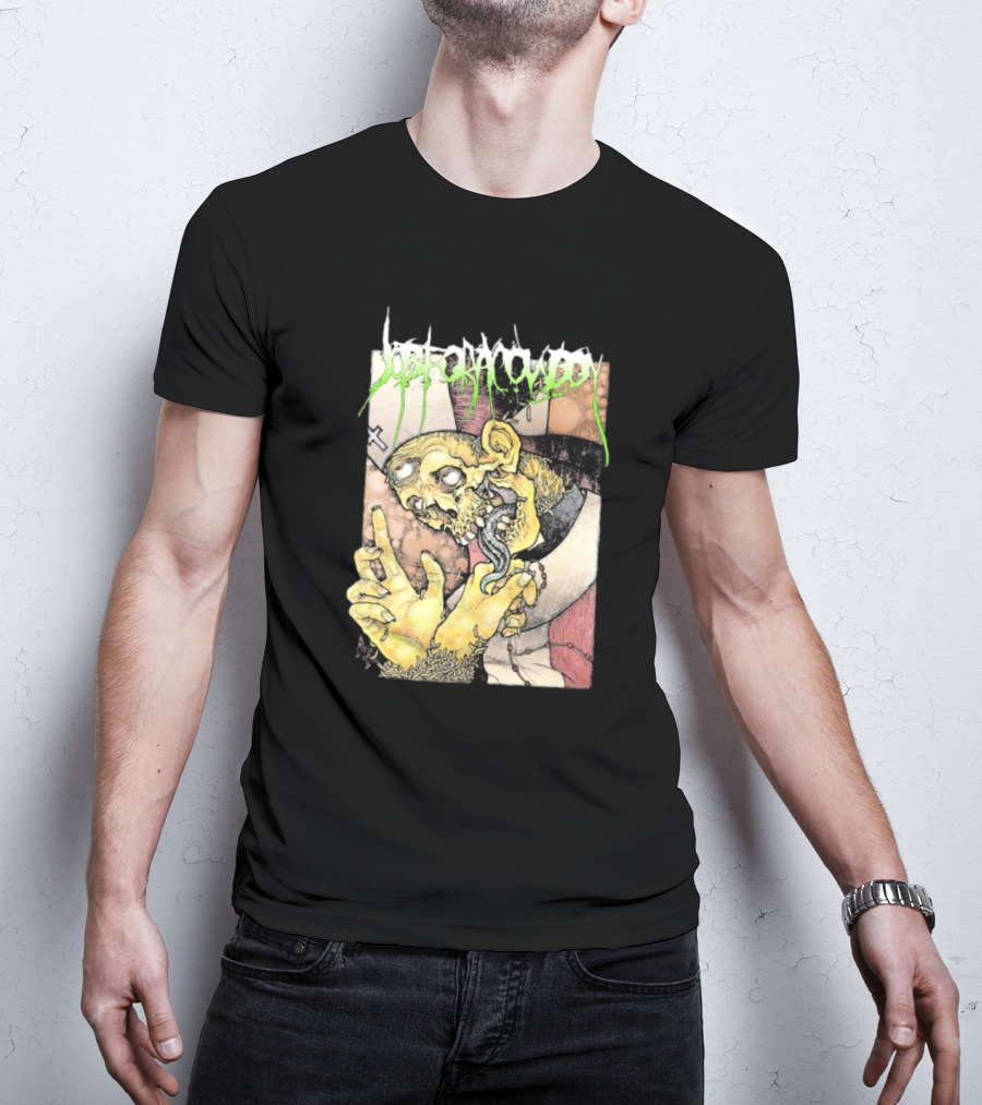 Job For A Cowboy Priest Zombie Graphic With Cross And Rosary T-Shirt