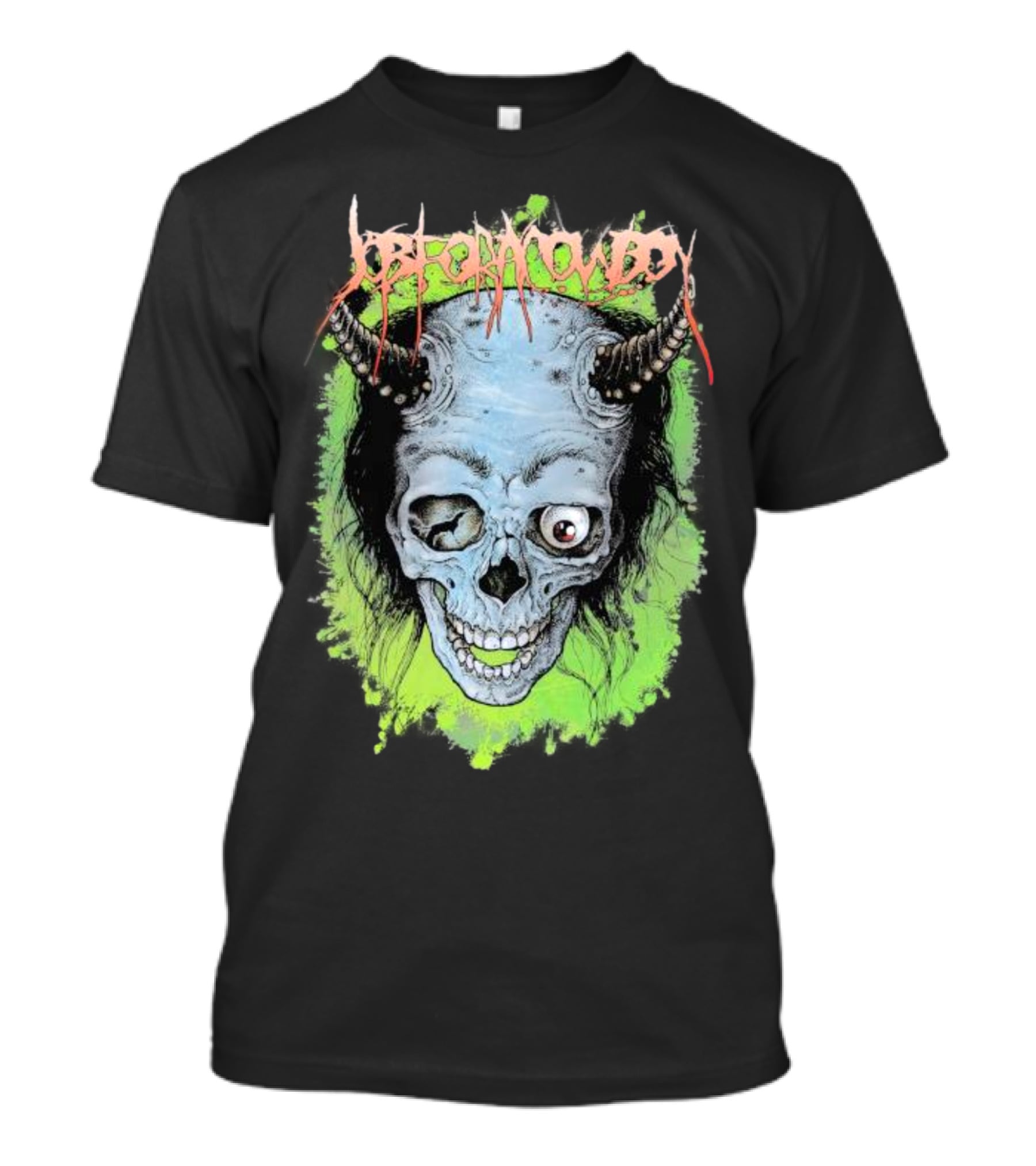 Job For A Cowboy Demon Skull Green Background T-Shirt