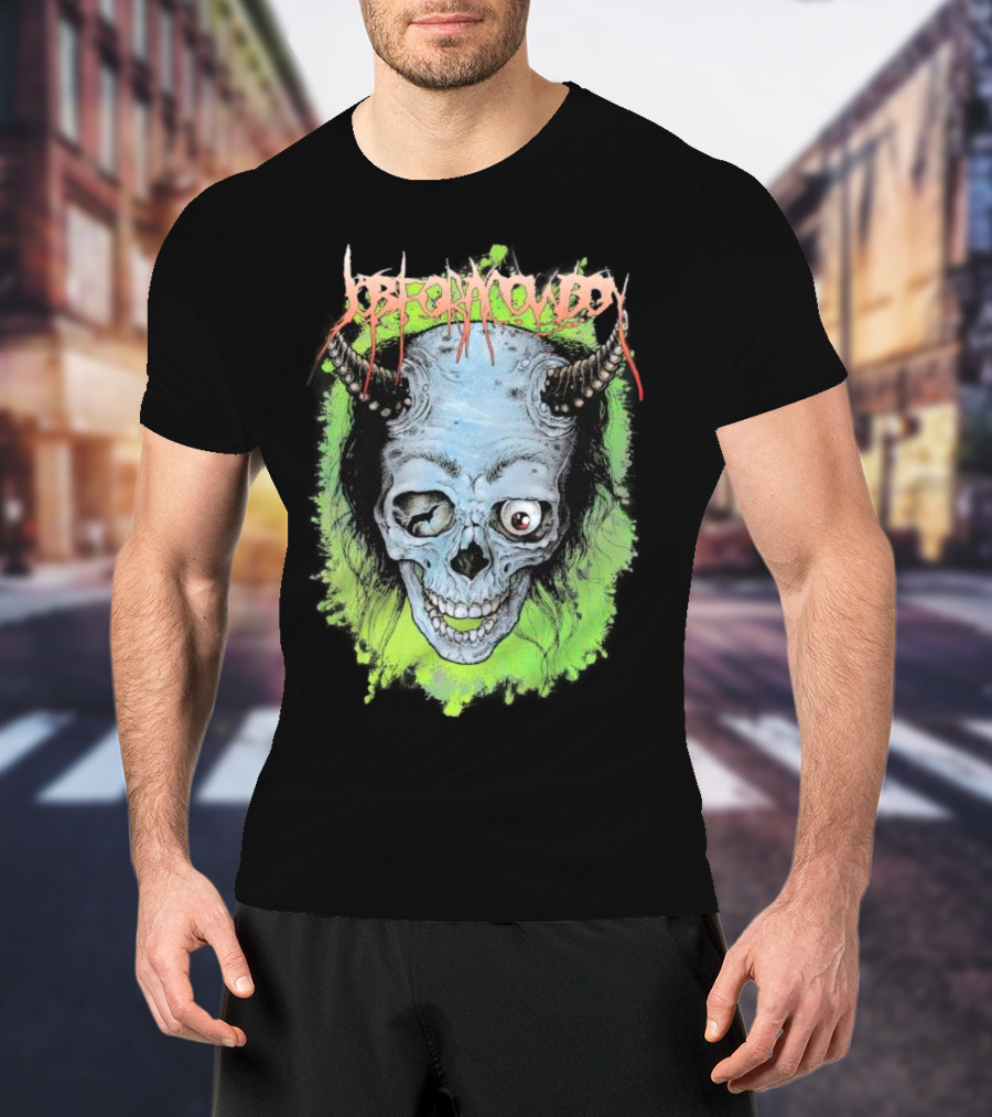 Job For A Cowboy Demon Skull Green Background T-Shirt