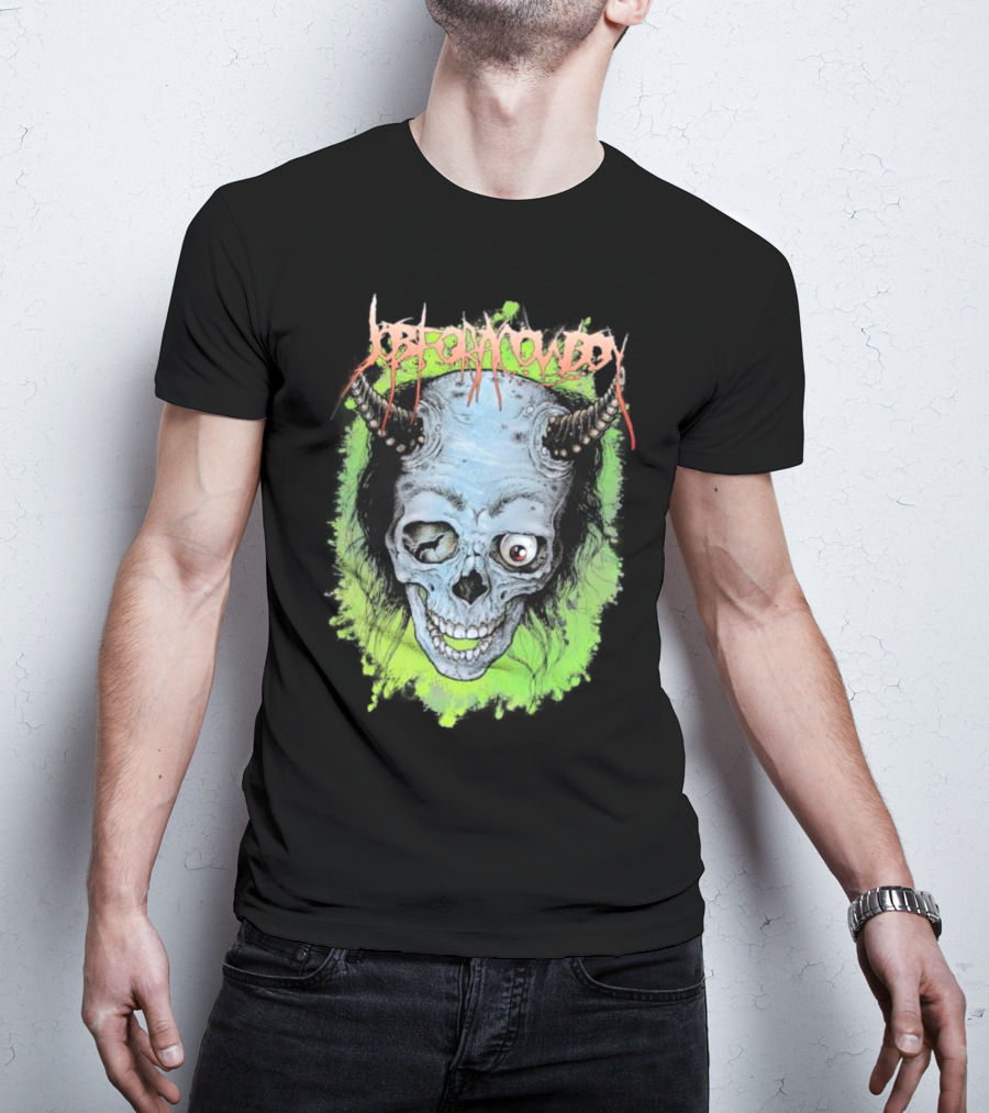 Job For A Cowboy Demon Skull Green Background T-Shirt
