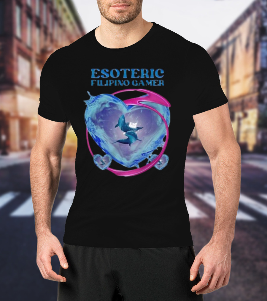 ESOTERIC FILIPINO GAMER Heart With Dolphins In Oceanic Sphere T-Shirt