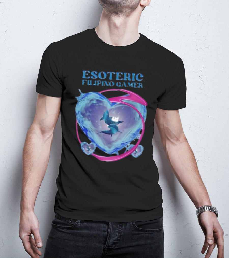 ESOTERIC FILIPINO GAMER Heart With Dolphins In Oceanic Sphere T-Shirt