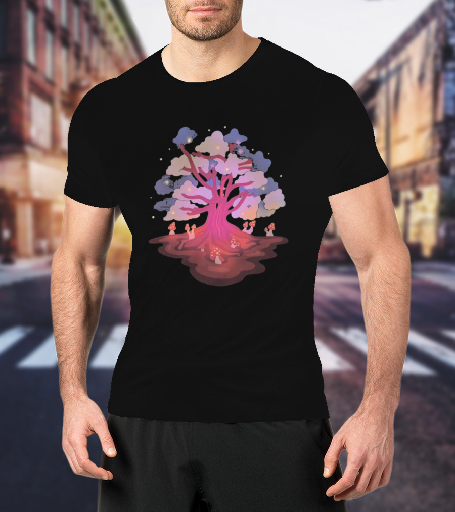 Glow And Grow Enchanted Tree With Mushrooms And Stars T-Shirt