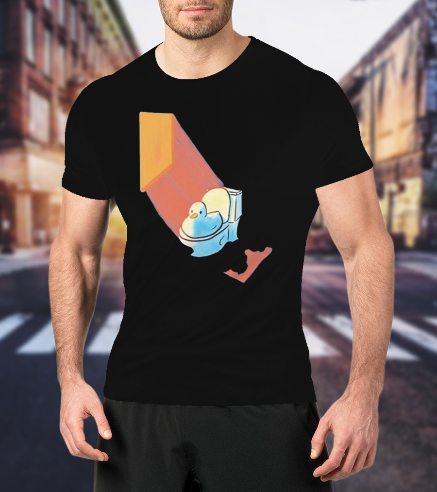 Groovy Space Duck Relaxing In Cosmic Beam On Toilet T-Shirt