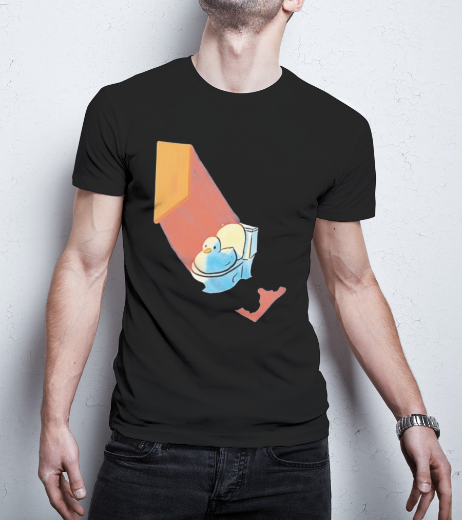 Groovy Space Duck Relaxing In Cosmic Beam On Toilet T-Shirt