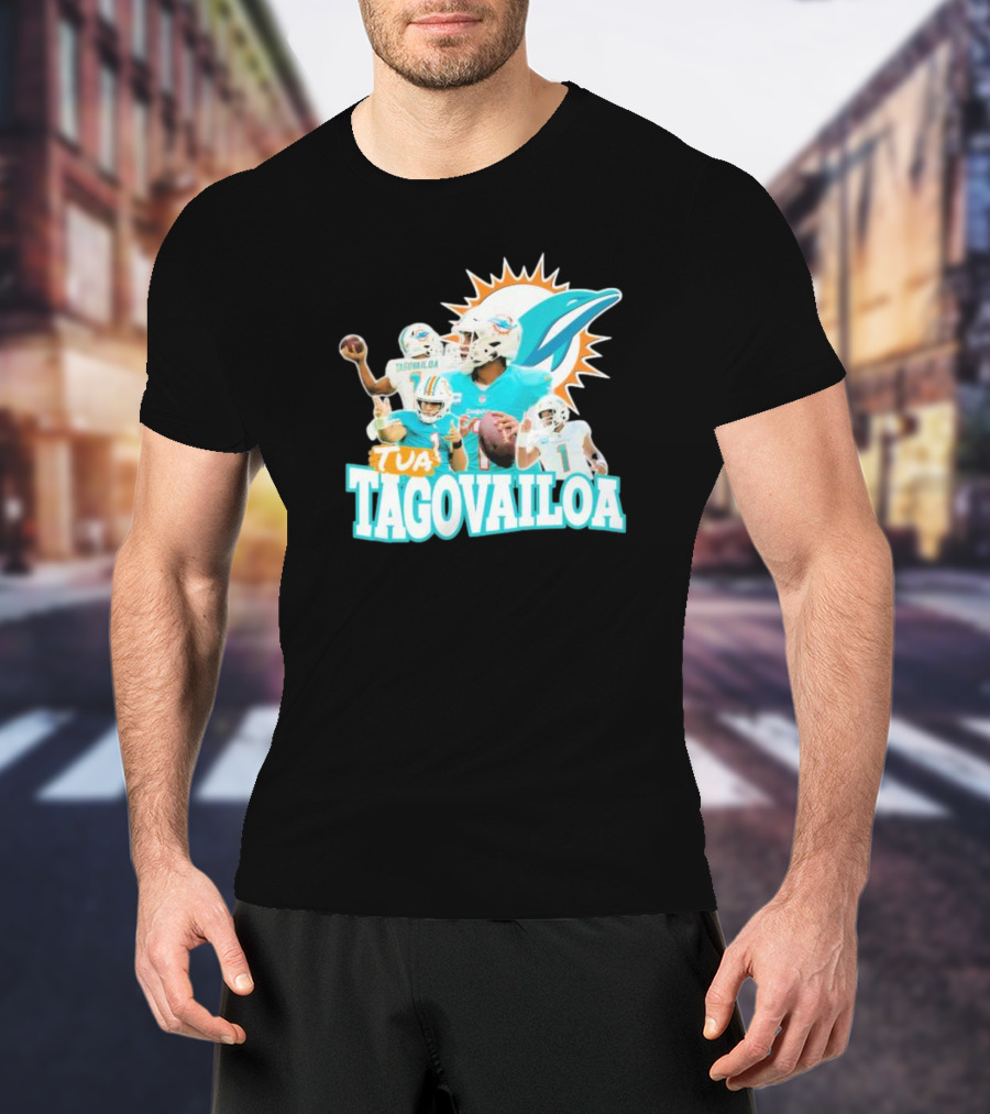 Miami Dolphins Tua Tagovailoa Football Action Collage T-Shirt