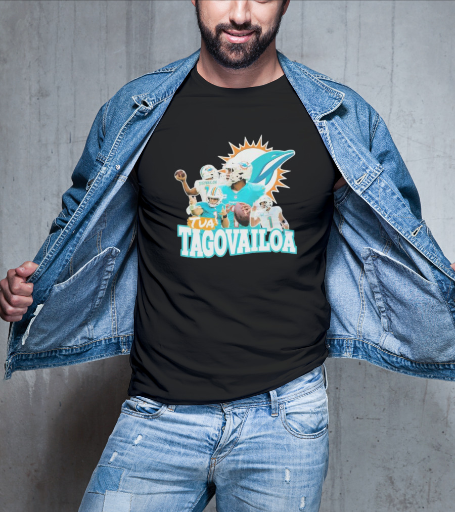 Miami Dolphins Tua Tagovailoa Football Action Collage T-Shirt