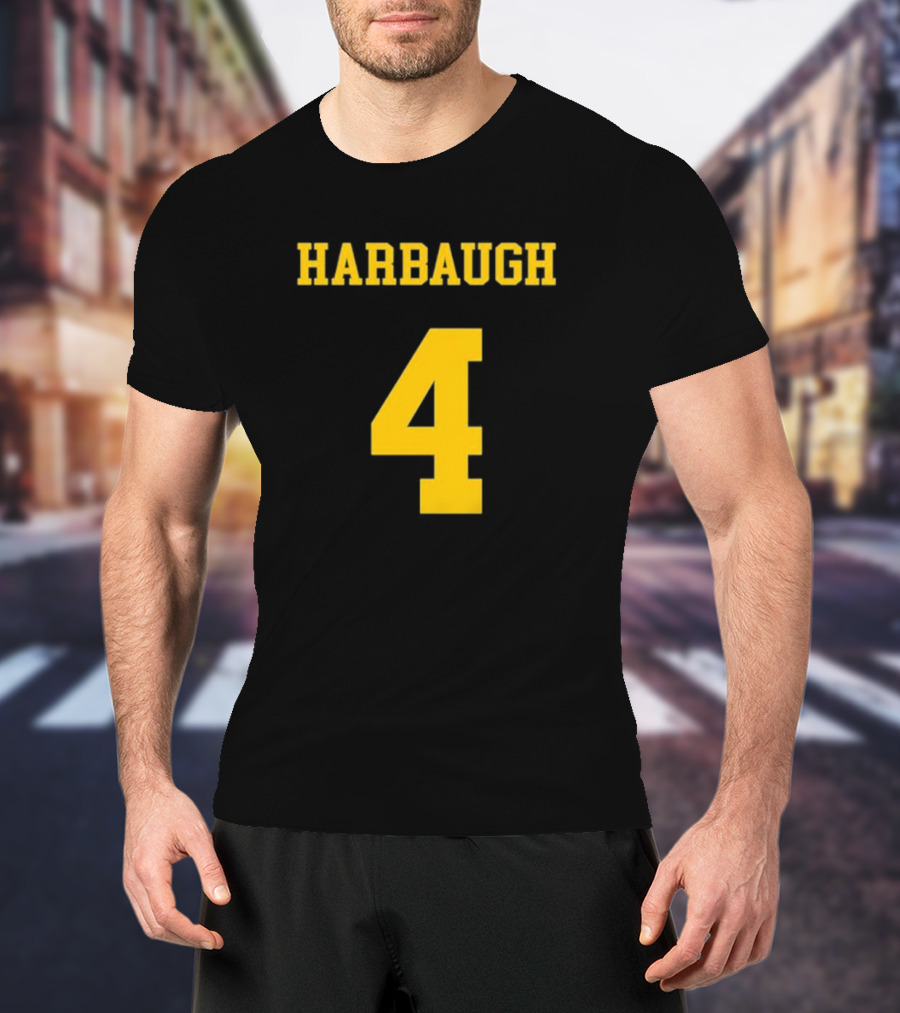 Harbaugh 4 Michigan Football Coach Iconic Jersey Number T-Shirt