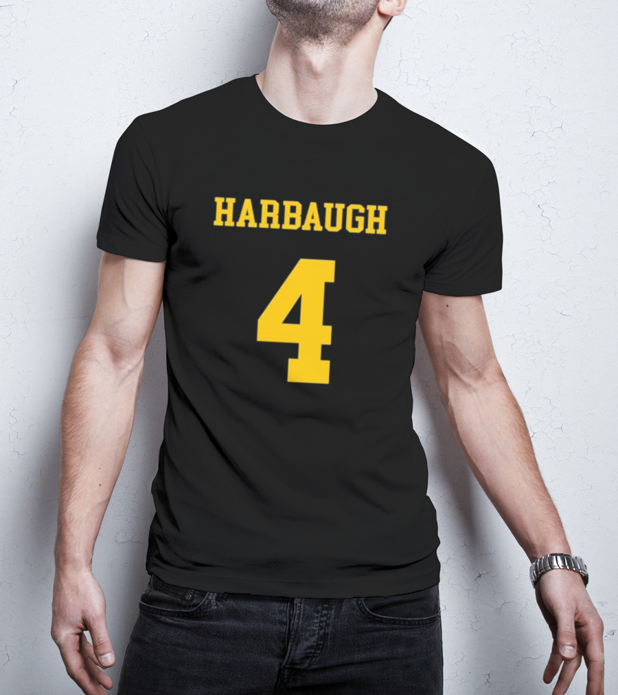 Harbaugh 4 Michigan Football Coach Iconic Jersey Number T-Shirt