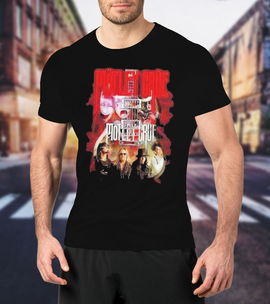 Motley Crue Rock Band Guitar With Faces T-Shirt